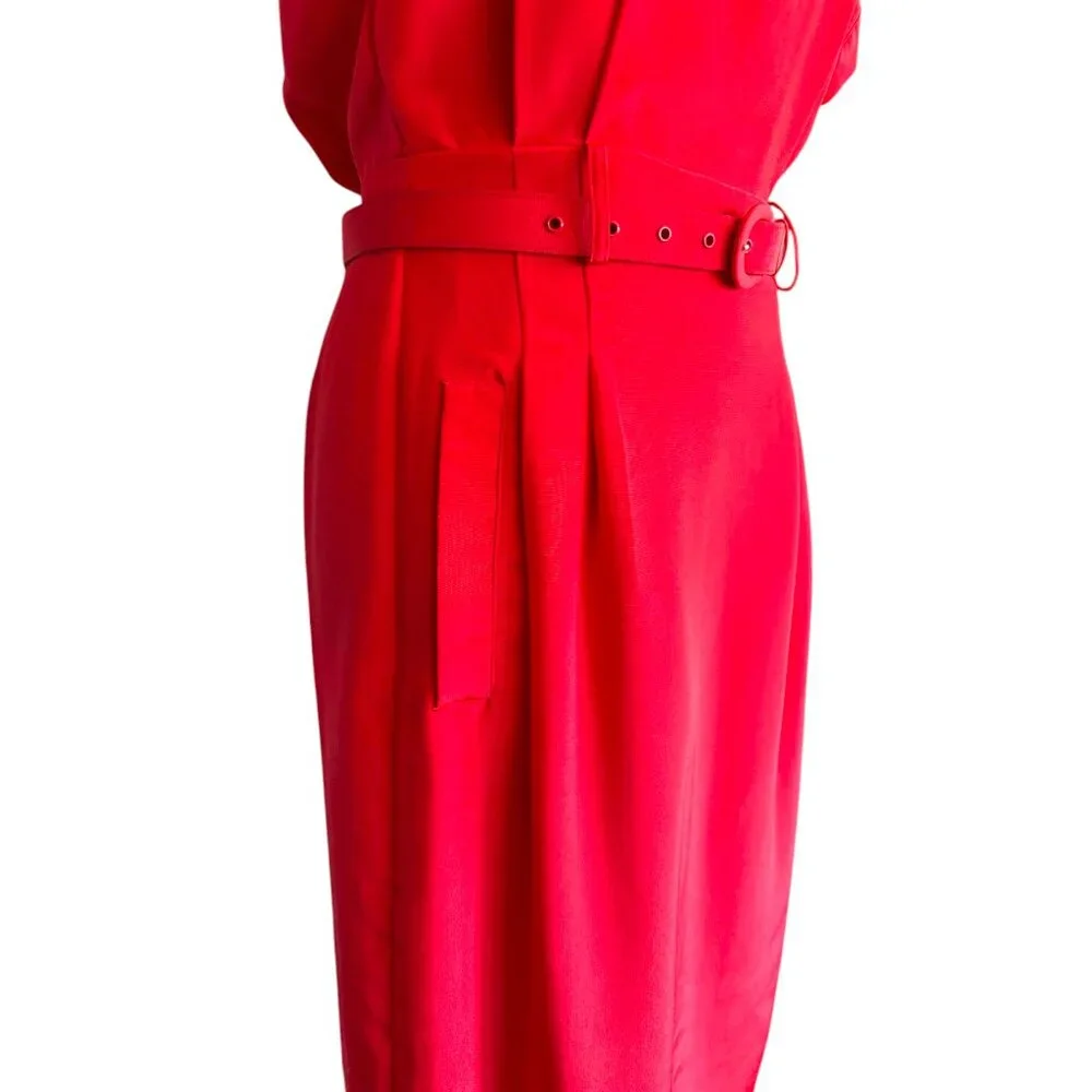 Vintage 80s Argenti Petites 2 piece Red Dress with belt and blazer sz 4‎